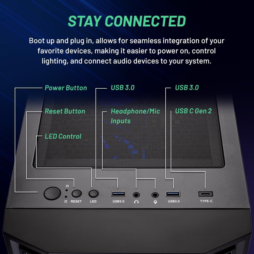 SkyTech Shadow Gaming PC with Intel Core i7 13700F 2.1GHz Processor, NVIDIA RTX 4060, 1GHz SSD, 16GB RAM, 1TB HDD, 600W Gold Power Supply, AIO 360, 360mm Wi-Fi, and Windows 11 Home 64-bit, Black