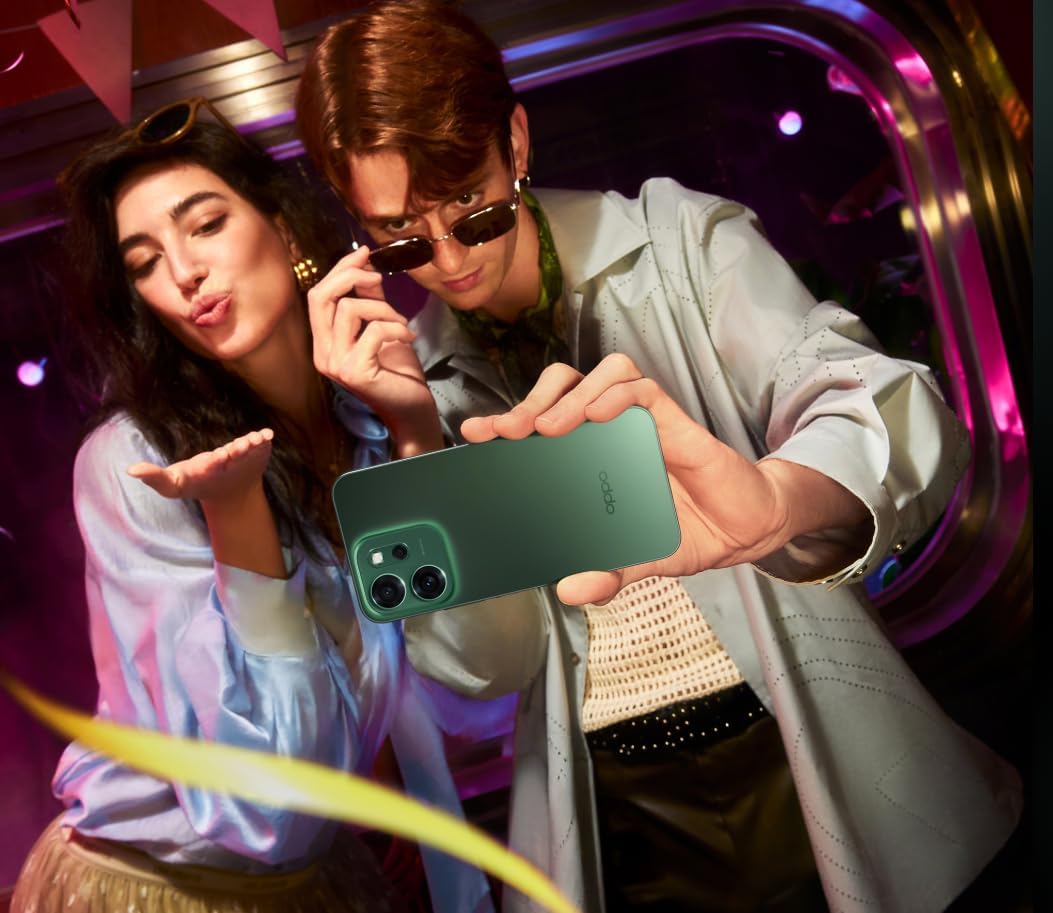 Oppo Reno 14F Mobile Phone, 5G Network, 12GB RAM, 256GB ROM, Luminous Green (Bright Green)