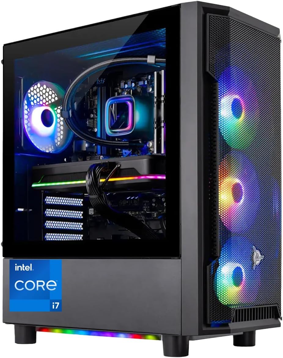 SkyTech Shadow Gaming PC with Intel Core i7 13700F 2.1GHz Processor, NVIDIA RTX 4060, 1GHz SSD, 16GB RAM, 1TB HDD, 600W Gold Power Supply, AIO 360, 360mm Wi-Fi, and Windows 11 Home 64-bit, Black