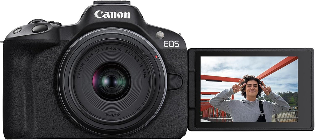 Canon EOS R50 Mirrorless Vlogging Camera (Black) w/RF-S18-45mm F4.5-6.3 is STM Lens, 24.2 MP, 4K Video, Subject Detection & Tracking, Compact, Smartphone Connection, Content Creator