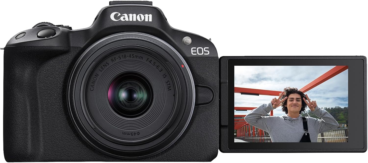 Canon EOS R50 Mirrorless Vlogging Camera (Black) w/RF-S18-45mm F4.5-6.3 is STM Lens, 24.2 MP, 4K Video, Subject Detection & Tracking, Compact, Smartphone Connection, Content Creator